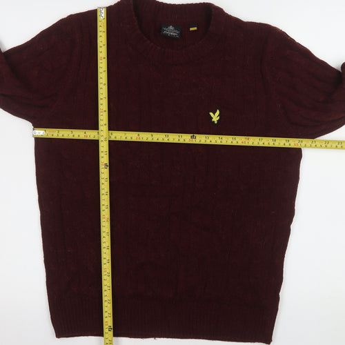Lyle & Scott Men's Red Cable-Knit Cotton Crew Neck Jumper 2XL