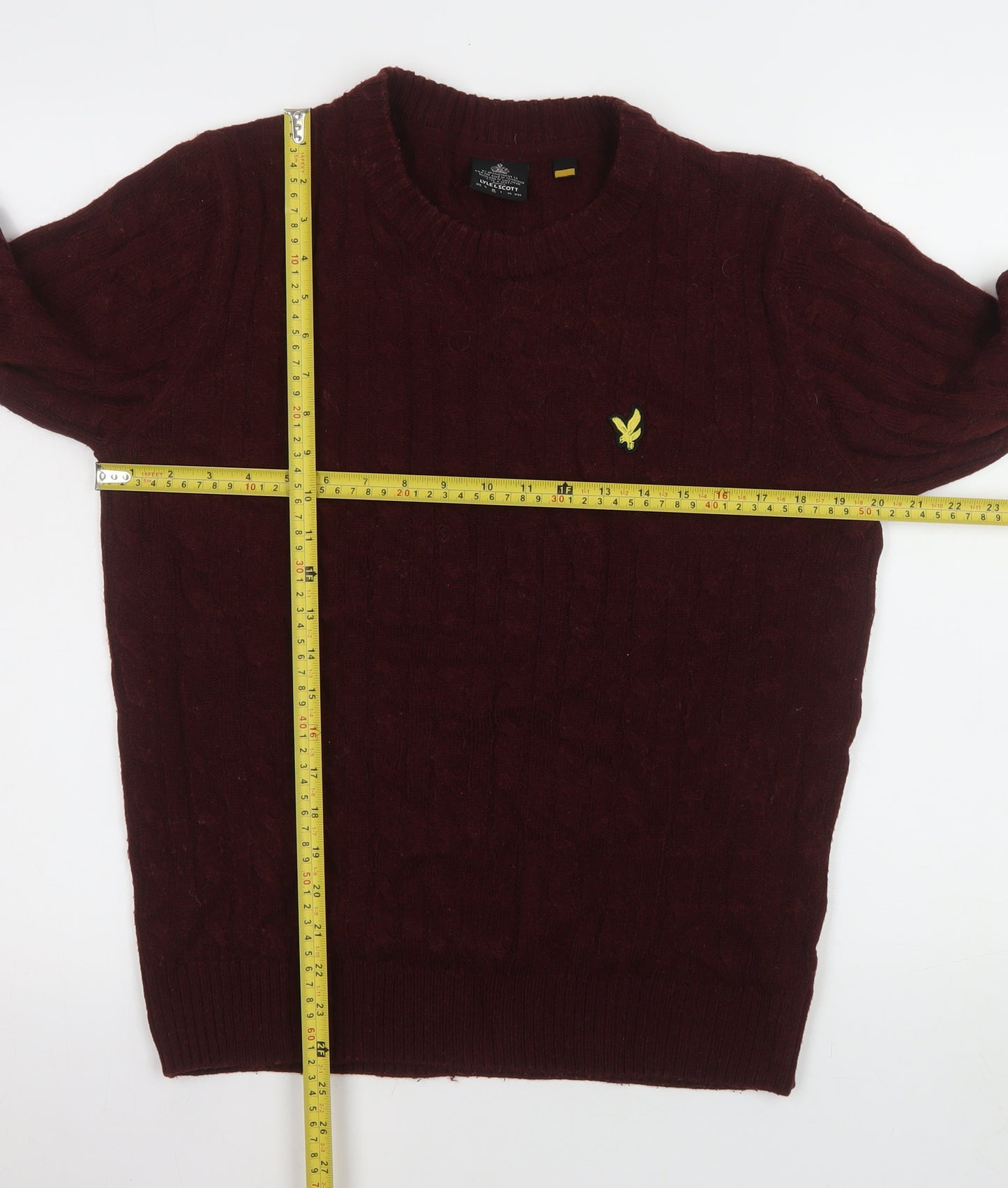 Lyle & Scott Men's Red Cable-Knit Cotton Crew Neck Jumper 2XL