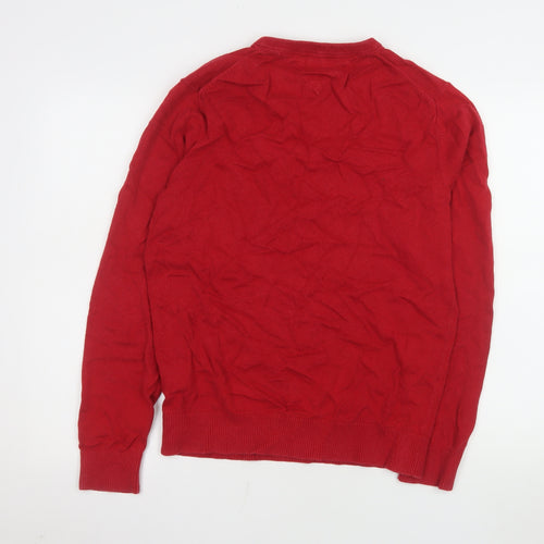 Tommy Hilfiger Men's Red V-Neck Cotton Cashmere Jumper M