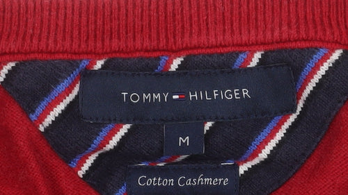 Tommy Hilfiger Men's Red V-Neck Cotton Cashmere Jumper M