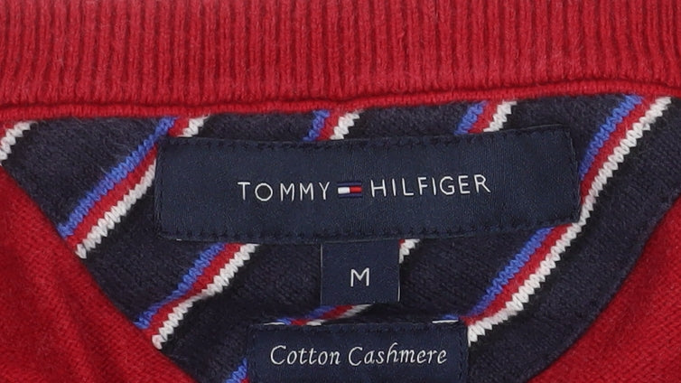 Tommy Hilfiger Men's Red V-Neck Cotton Cashmere Jumper M
