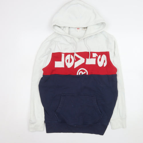 Levi's Men's Colourblock Hoodie White Red Blue Size L Cotton Blend