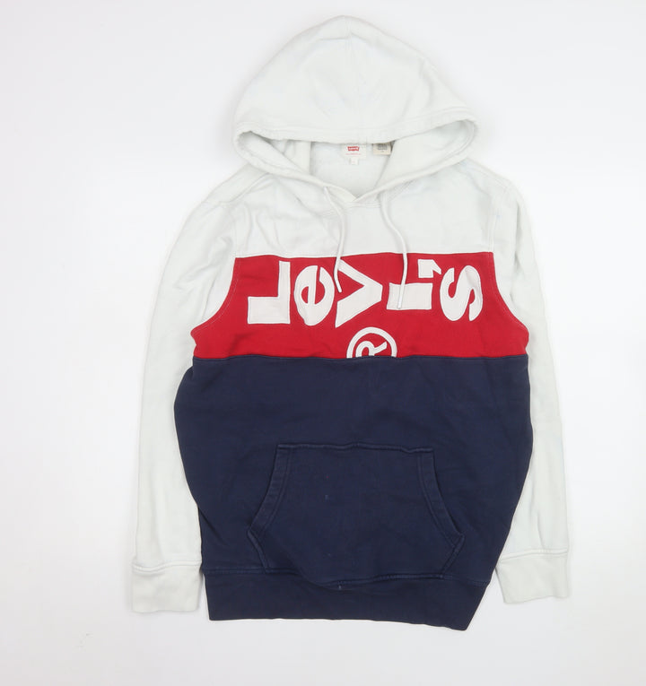 Levi's Men's Colourblock Hoodie White Red Blue Size L Cotton Blend