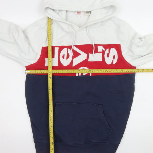 Levi's Men's Colourblock Hoodie White Red Blue Size L Cotton Blend