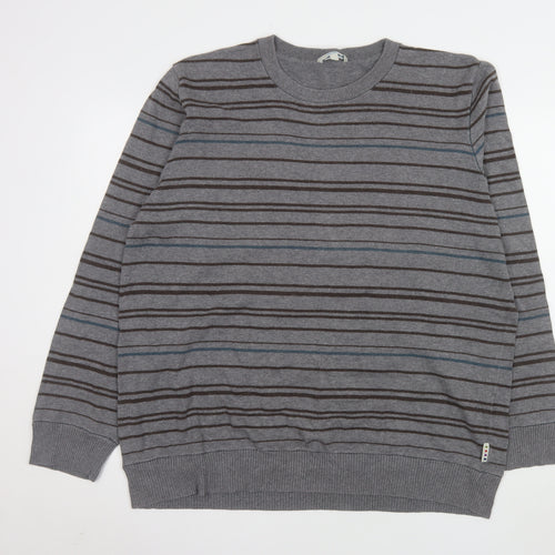 Fat Face Men's Grey Striped Cotton Wool Knit Jumper XL