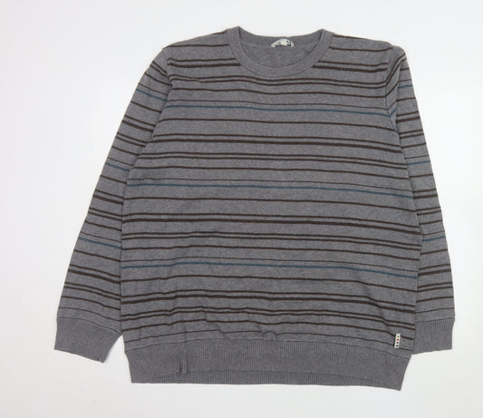 Front view of FatFace Men's Grey Striped Cotton Wool Knit Jumper XL