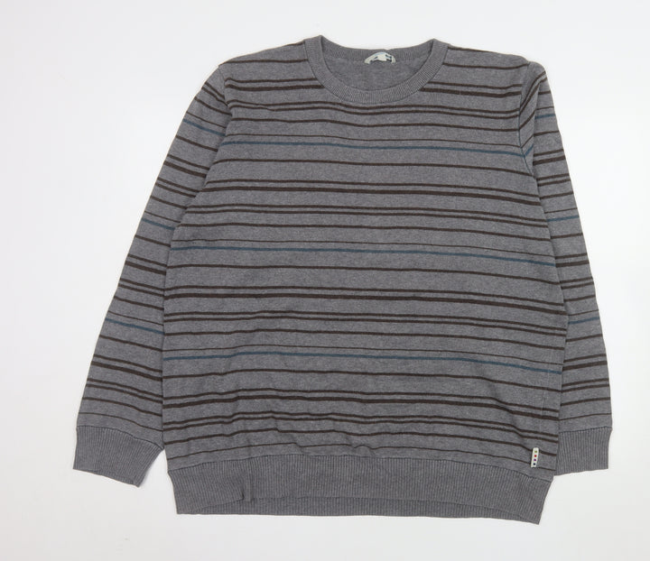 Fat Face Men's Grey Striped Cotton Wool Knit Jumper XL