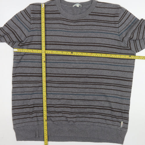 Fat Face Men's Grey Striped Cotton Wool Knit Jumper XL
