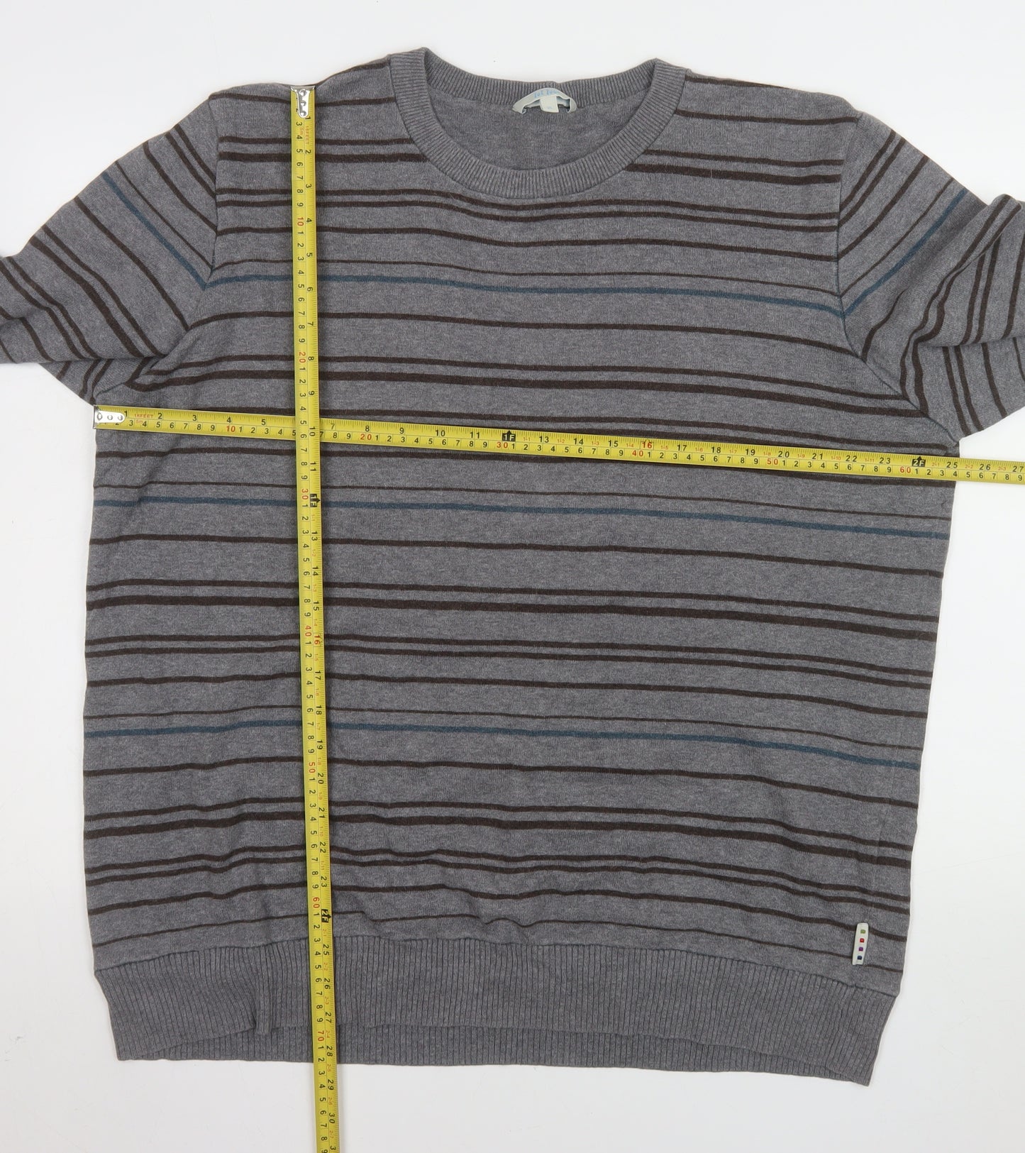 Fat Face Men's Grey Striped Cotton Wool Knit Jumper XL
