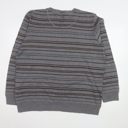 Fat Face Men's Grey Striped Cotton Wool Knit Jumper XL