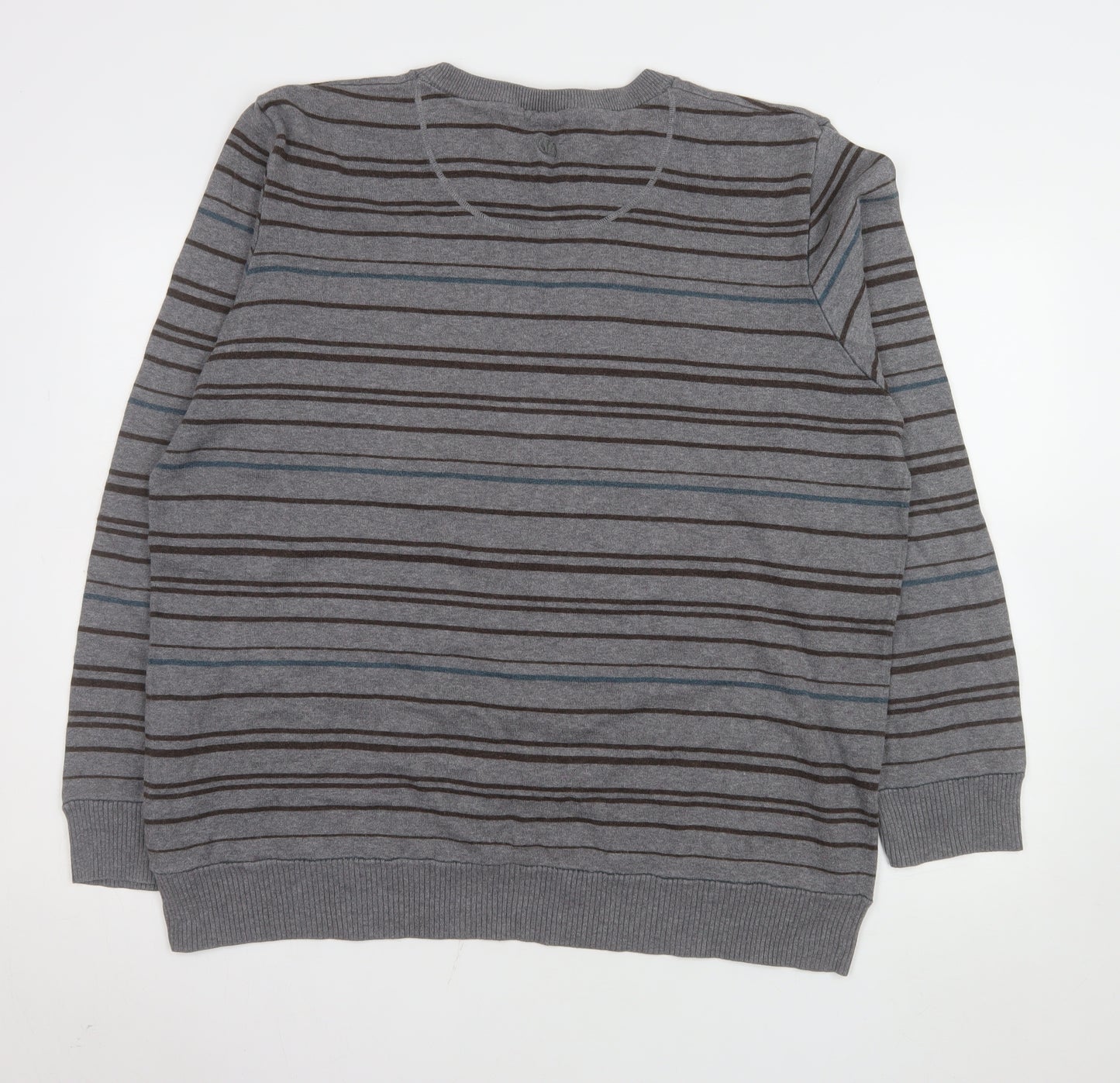Fat Face Men's Grey Striped Cotton Wool Knit Jumper XL