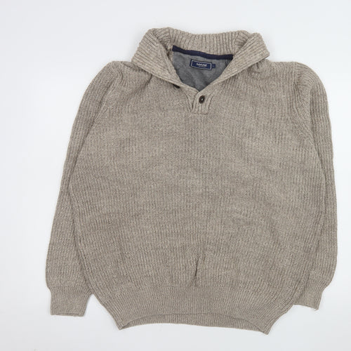 Maine New England Men’s Beige Cotton Henley Jumper L Chunky Knit