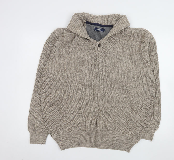Maine New England Men’s Beige Cotton Henley Jumper L Chunky Knit