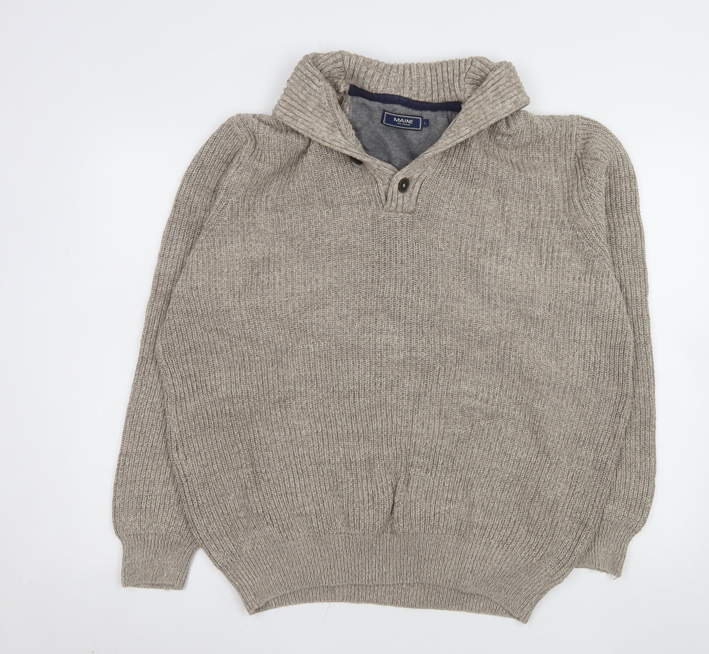 Maine New England Men’s Beige Cotton Henley Jumper L Chunky Knit