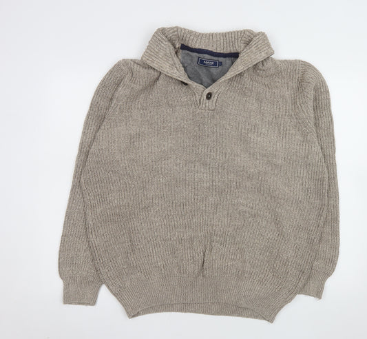 Maine New England Men’s Beige Cotton Henley Jumper L Chunky Knit