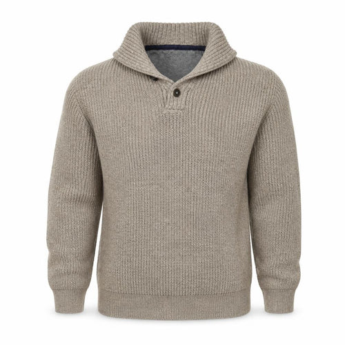 Maine New England Men’s Beige Cotton Henley Jumper L Chunky Knit