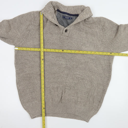 Maine New England Men’s Beige Cotton Henley Jumper L Chunky Knit