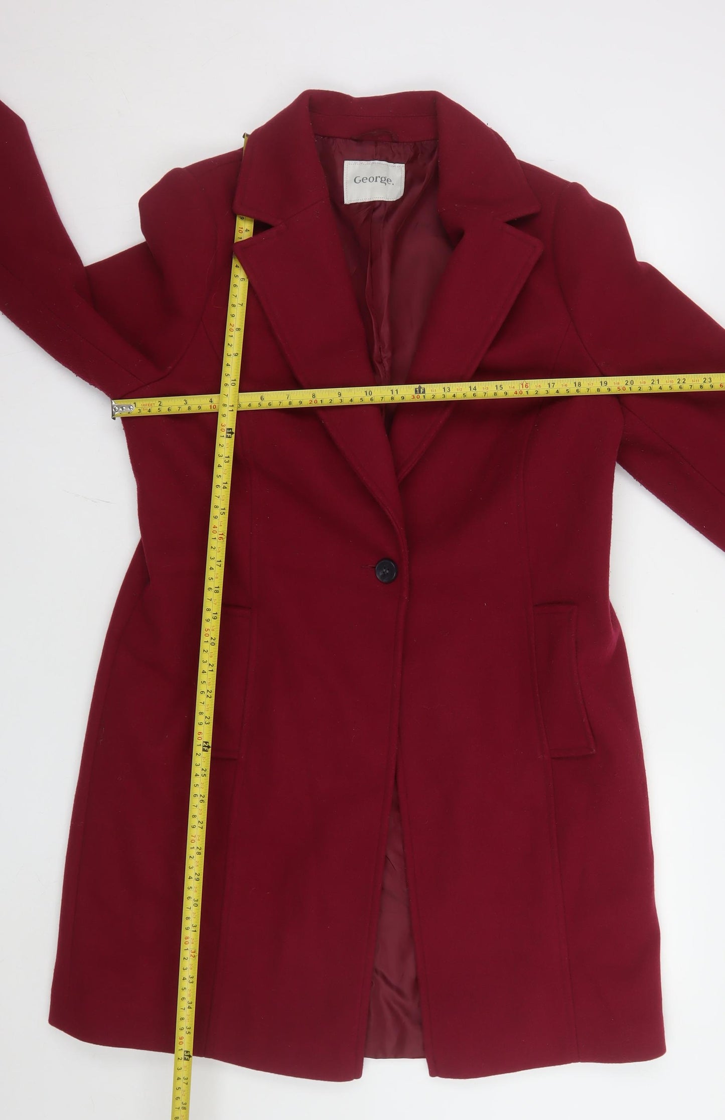 George Women's Red Long Overcoat Size 14 Classic Polyester