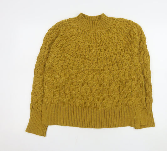 White Stuff Women’s Yellow Cable-Knit Mock Neck Jumper UK 14