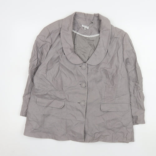 East Women Grey Linen Single-Breasted Suit Jacket Size 18