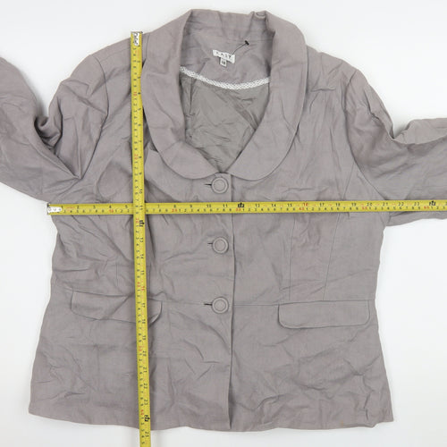East Women Grey Linen Single-Breasted Suit Jacket Size 18