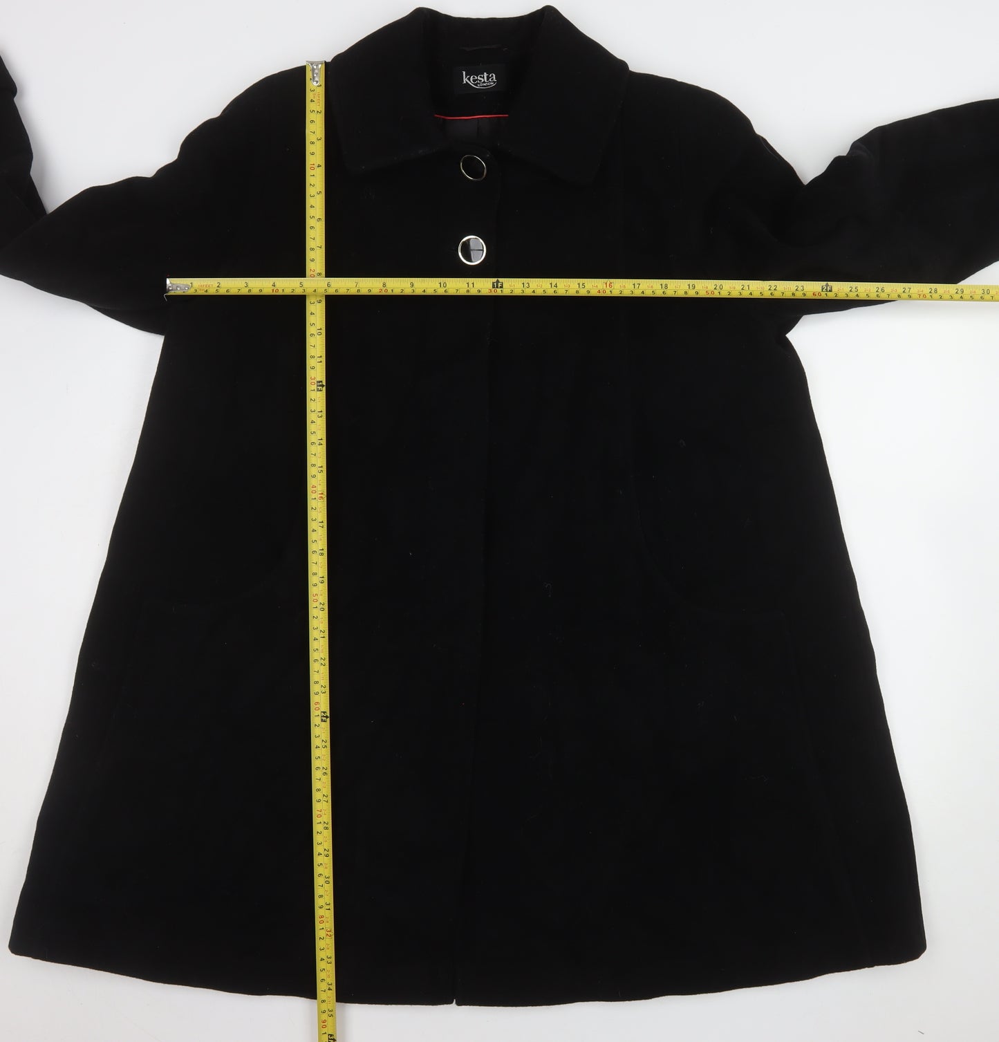 Kesta London Women's Black Wool Blend Mid-Length Coat Size 10
