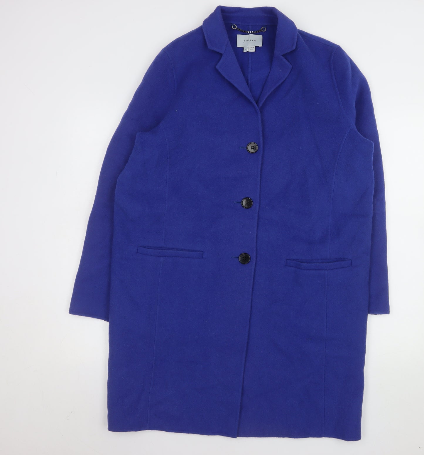 Jigsaw Women's Blue Wool Long Overcoat M Classic Business Style
