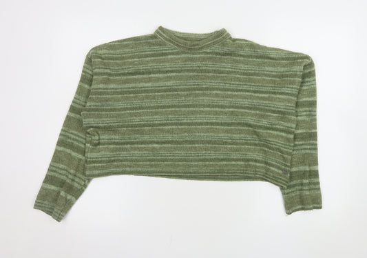Pull & Bear Teen Green Striped Mock Neck Wool Blend Jumper Size S