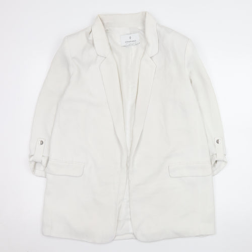 Stradivarius Women White Blazer Size 12 Regular Fit Notch Lapel