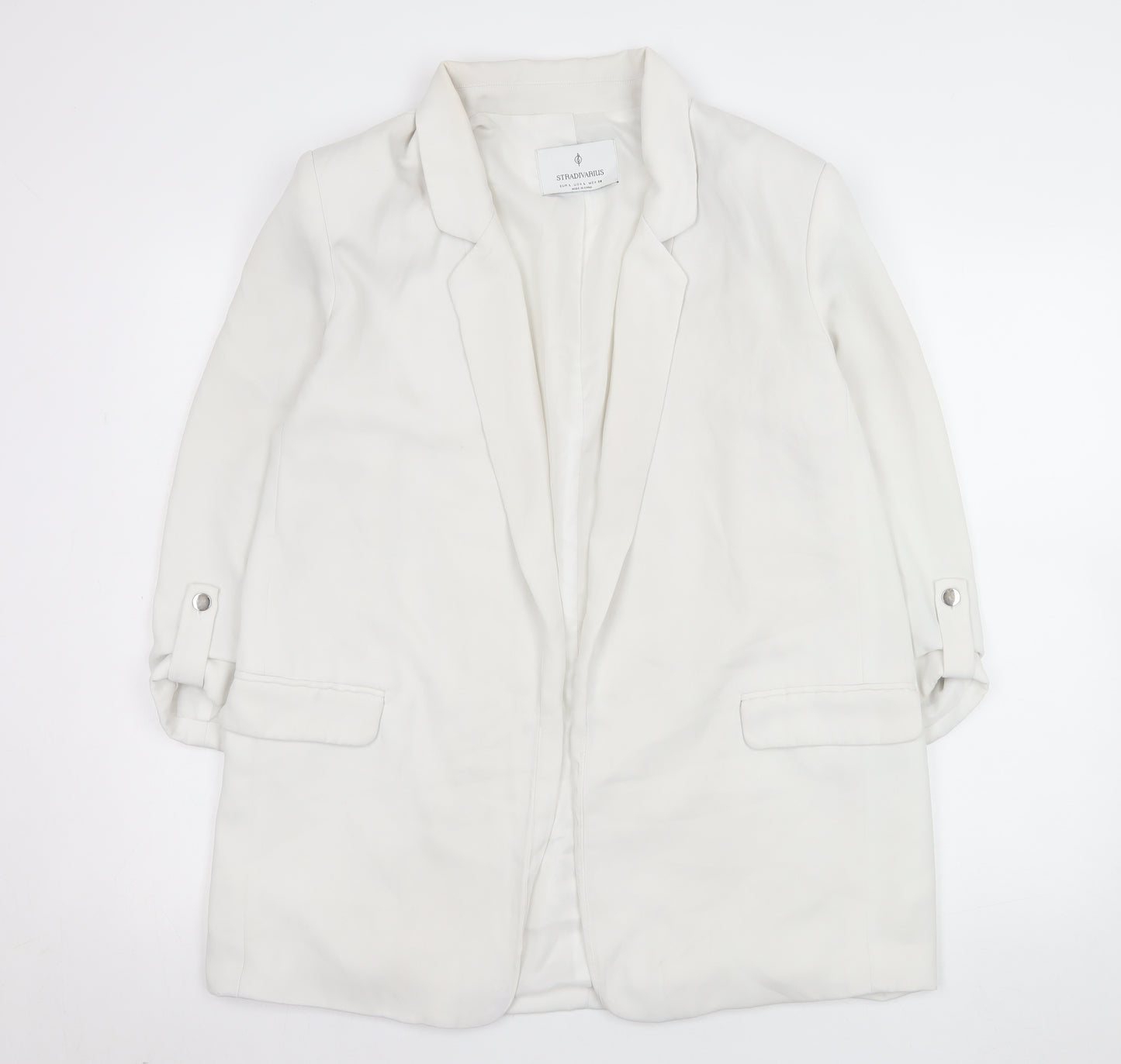 Stradivarius Women White Blazer Size 12 Regular Fit Notch Lapel