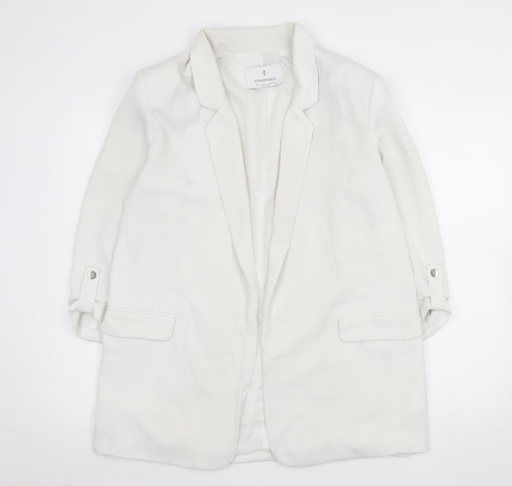 Stradivarius Women White Blazer Size 12 Regular Fit Notch Lapel