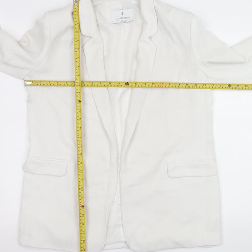 Stradivarius Women White Blazer Size 12 Regular Fit Notch Lapel