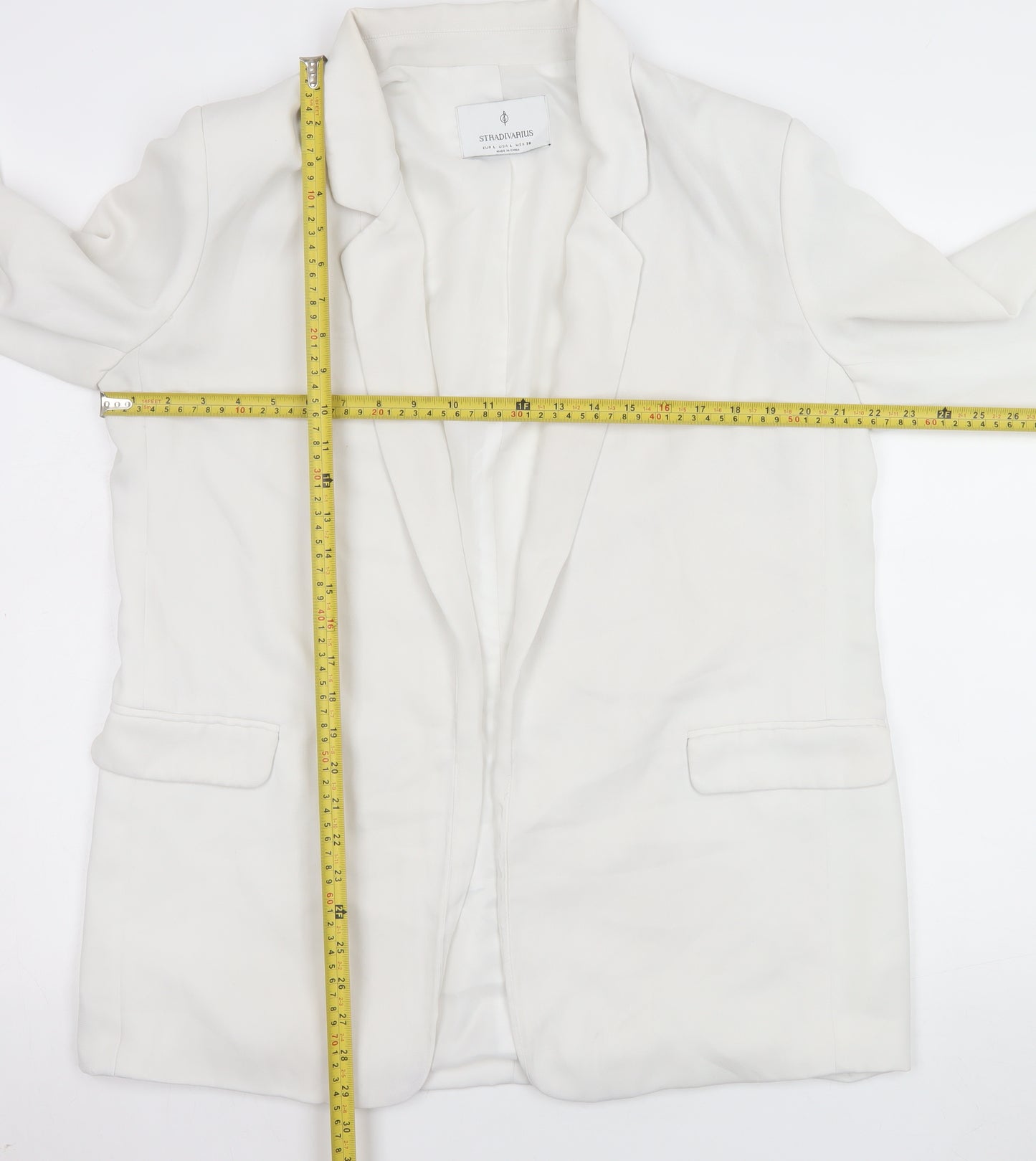 Stradivarius Women White Blazer Size 12 Regular Fit Notch Lapel