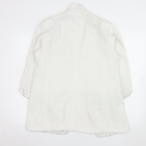 Stradivarius Women White Blazer Size 12 Regular Fit Notch Lapel