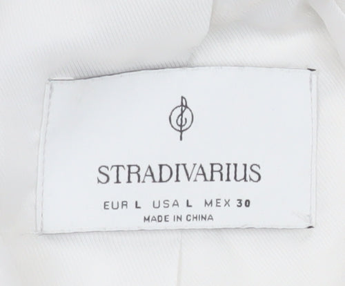 Stradivarius Women White Blazer Size 12 Regular Fit Notch Lapel