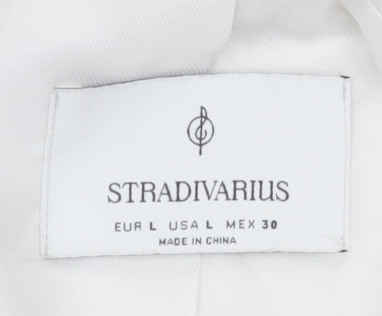 Stradivarius Women White Blazer Size 12 Regular Fit Notch Lapel