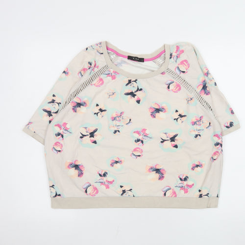 Vila Womens Beige Floral Relaxed Fit Jersey T-Shirt XL