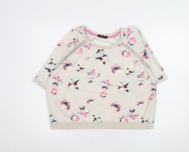 Vila Womens Beige Floral Relaxed Fit Jersey T-Shirt XL