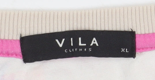 Vila Womens Beige Floral Relaxed Fit Jersey T-Shirt XL