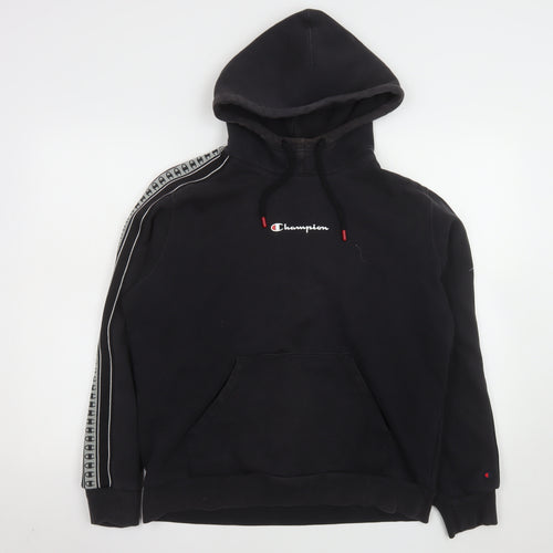 Champion Mens Black Pullover Hoodie L Logo Tape Detail Sportswear
