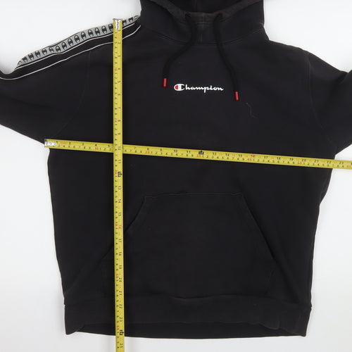 Champion Mens Black Pullover Hoodie L Logo Tape Detail Sportswear