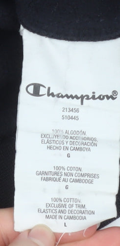 Champion Mens Black Pullover Hoodie L Logo Tape Detail Sportswear