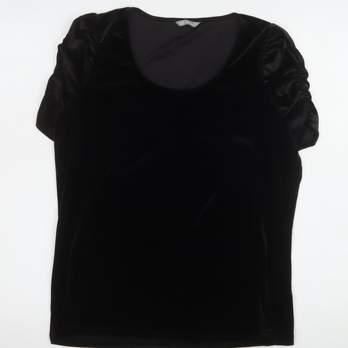Marks and Spencer Women’s Black Velvet Short Sleeve Scoop Neck Top Size 14