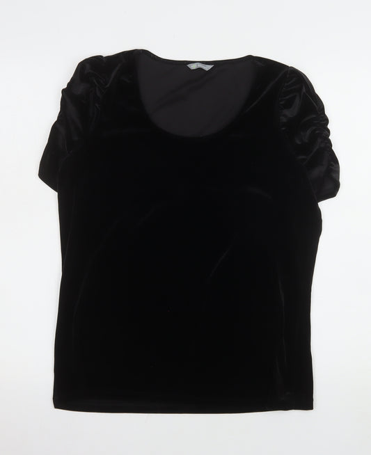 Marks and Spencer Women’s Black Velvet Short Sleeve Scoop Neck Top Size 14