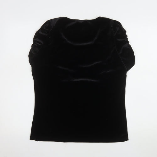 Marks and Spencer Women’s Black Velvet Short Sleeve Scoop Neck Top Size 14