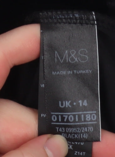 Marks and Spencer Women’s Black Velvet Short Sleeve Scoop Neck Top Size 14