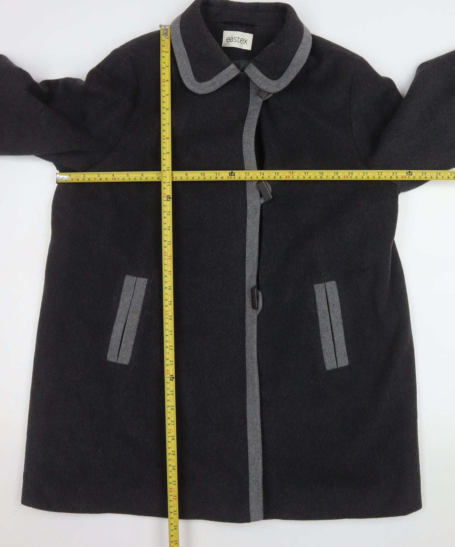 Eastex Women's Black Wool Cashmere Blend Mid-Length Coat Size 16