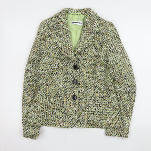 Gerry Weber Women's Green Tweed Wool Blend Blazer Jacket Size 10