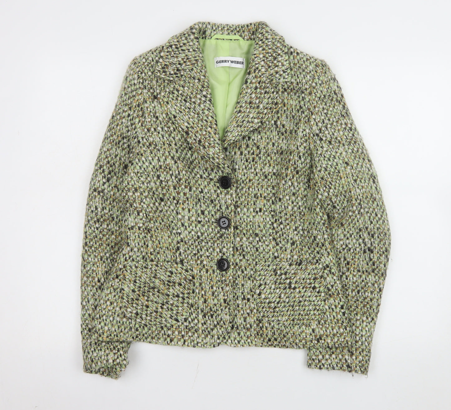 Gerry Weber Women's Green Tweed Wool Blend Blazer Jacket Size 10