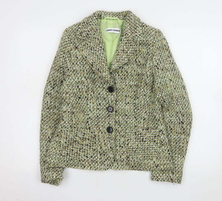 Gerry Weber Women's Green Tweed Wool Blend Blazer Jacket Size 10